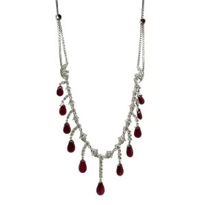 18K White Gold Diamond and Cabochon Ruby Necklace