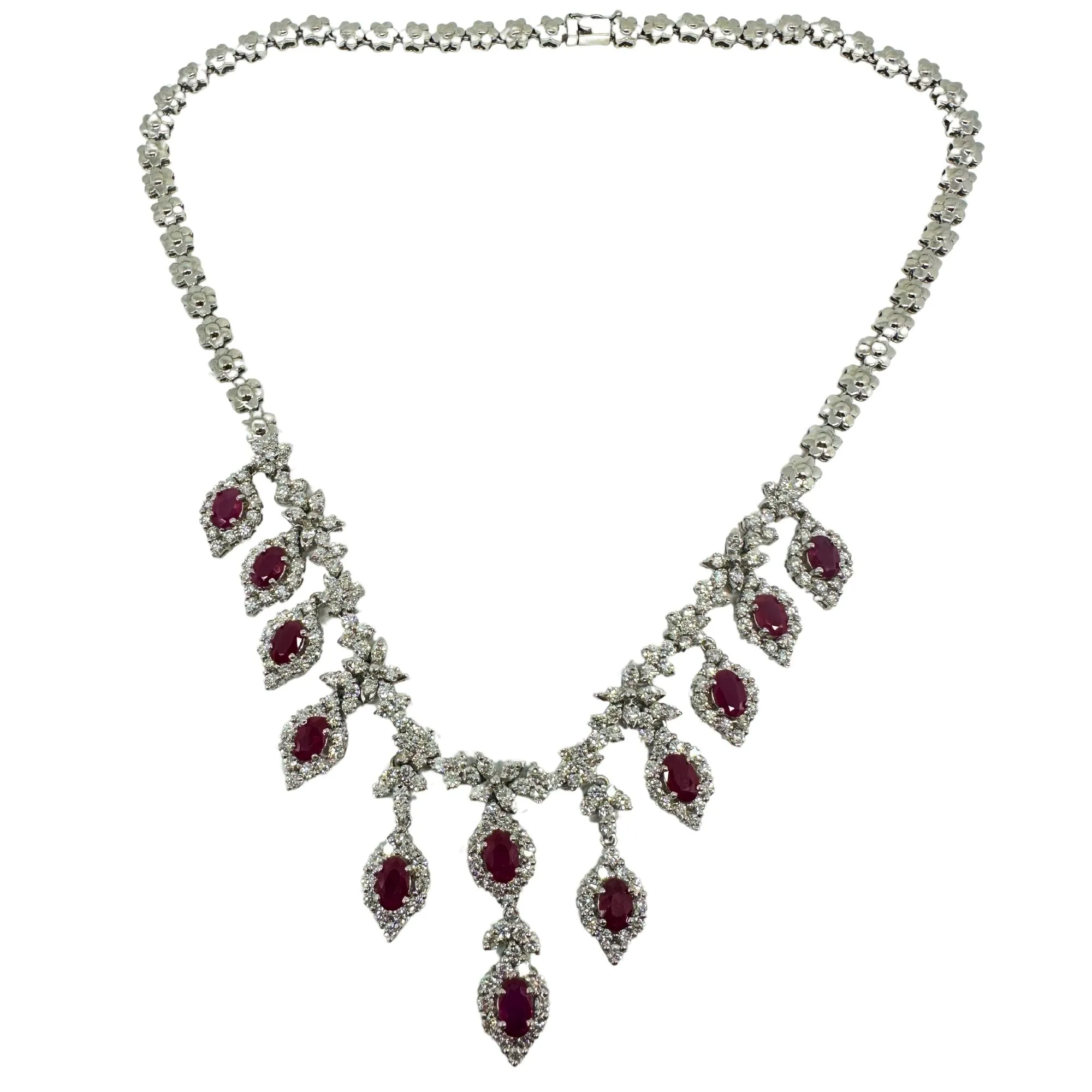 18K White Gold Diamond and Ruby Necklace