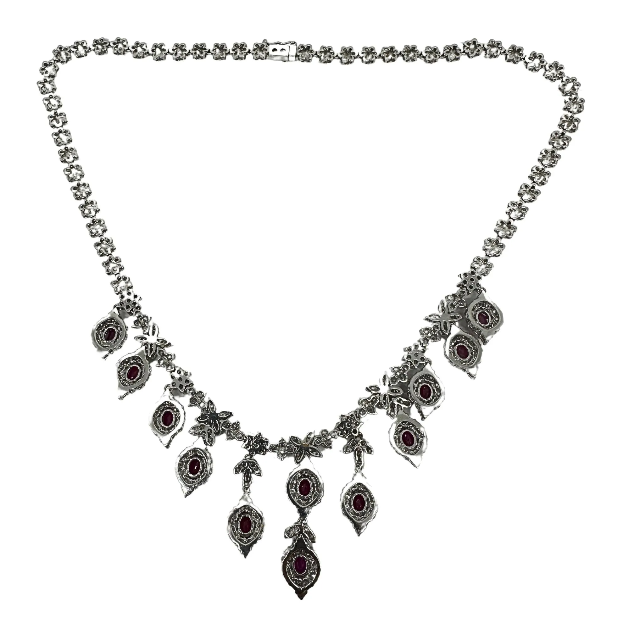 18K White Gold Diamond and Ruby Necklace