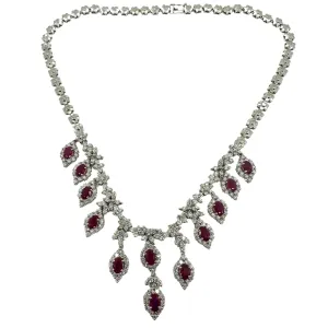 18K White Gold Diamond and Ruby Necklace