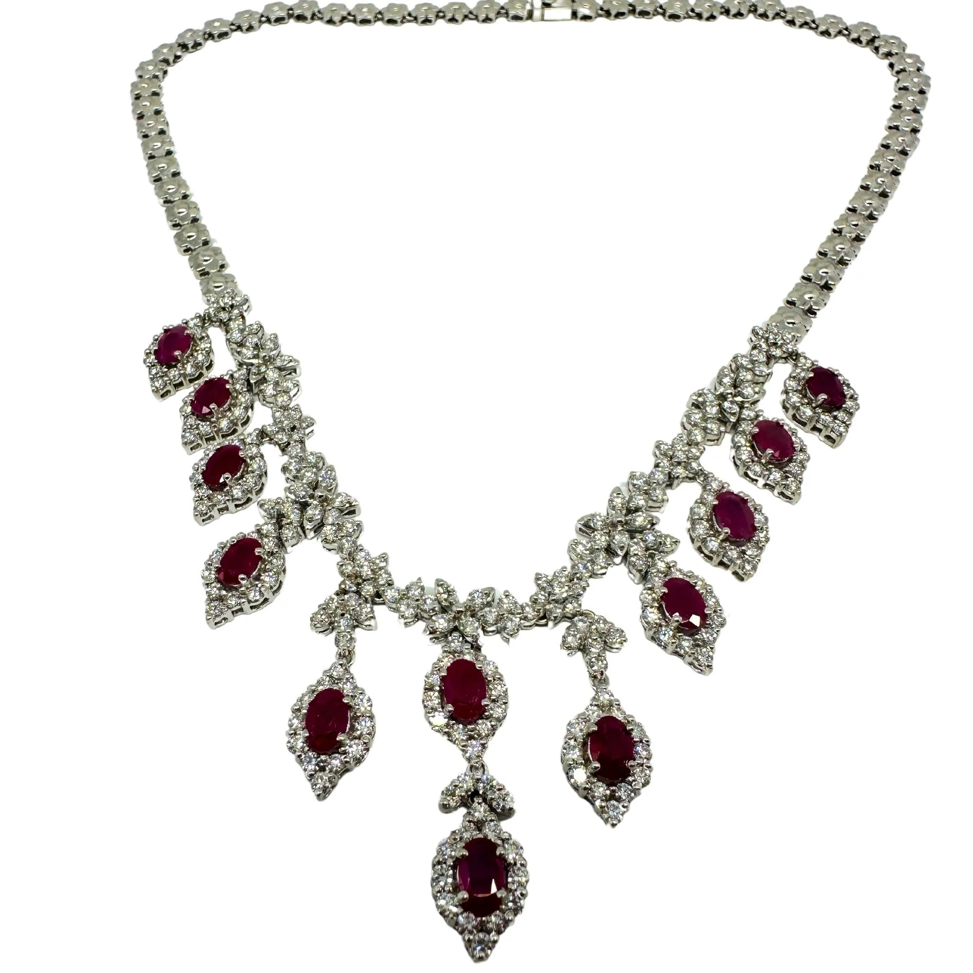 18K White Gold Diamond and Ruby Necklace