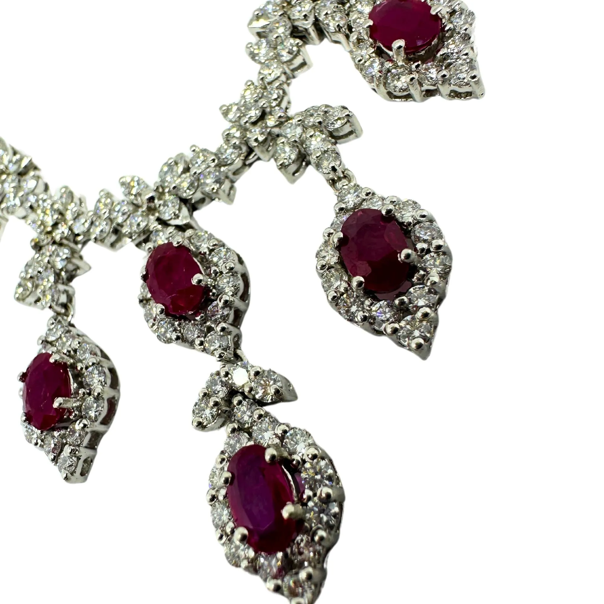 18K White Gold Diamond and Ruby Necklace