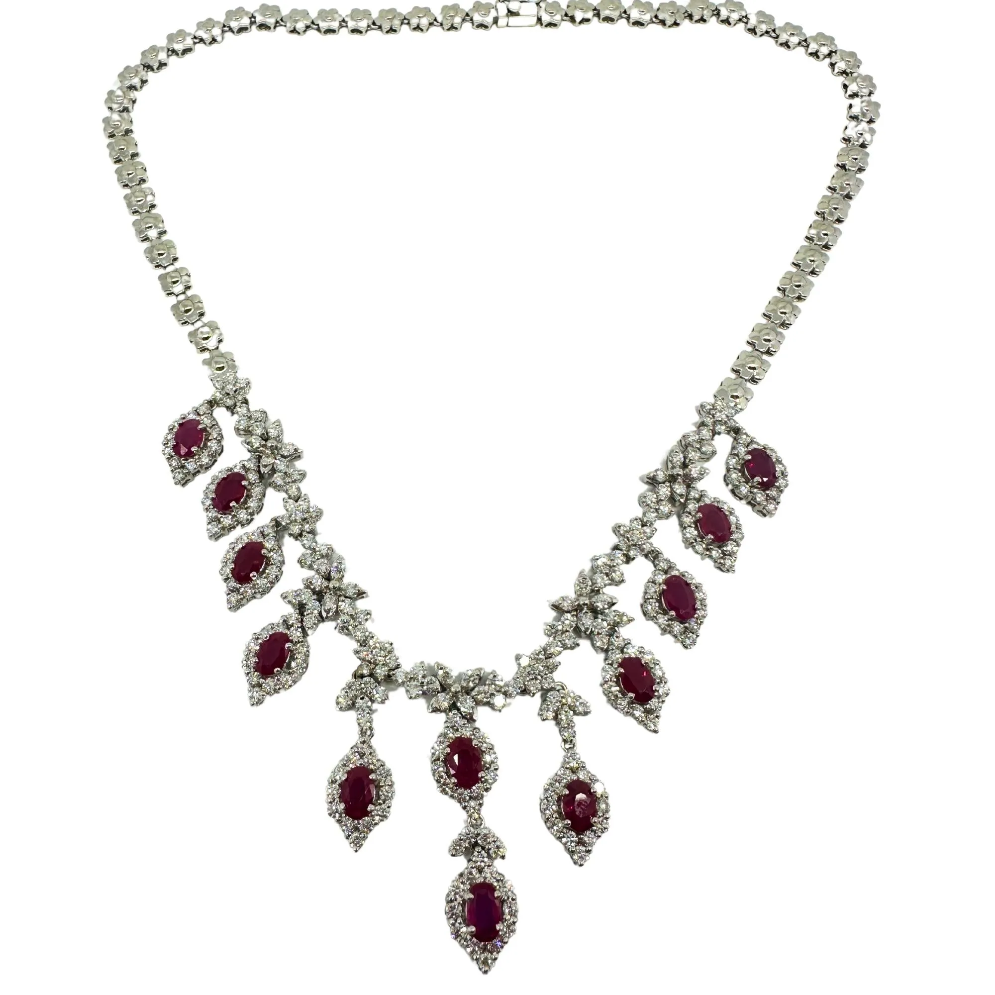 18K White Gold Diamond and Ruby Necklace