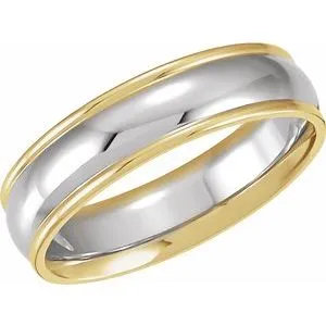 18K Yellow & Platinum & 18K Yellow 6 mm Grooved Band Size 10