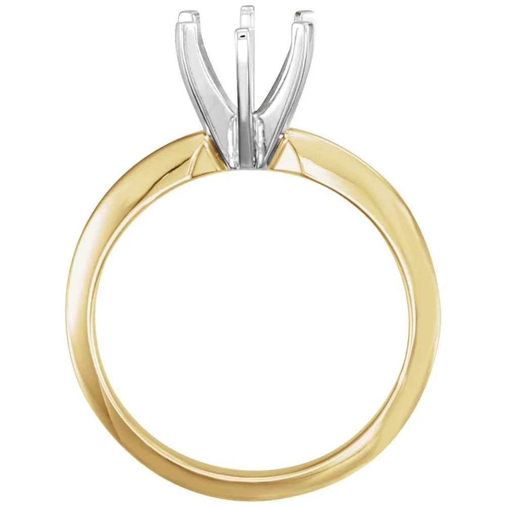 18k Yellow Gold & Platinum 7.3-7.7mm Round Heavy 6-Prong Engagement Ring Mounting, Size 6