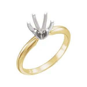 18k Yellow Gold & Platinum 7.3-7.7mm Round Heavy 6-Prong Engagement Ring Mounting, Size 6