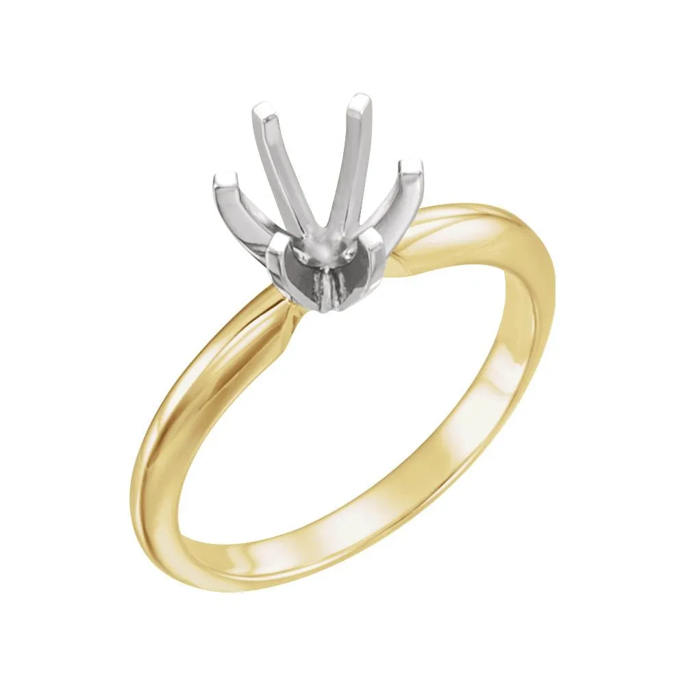18k Yellow Gold & Platinum 7.3-7.7mm Round Heavy 6-Prong Engagement Ring Mounting, Size 6