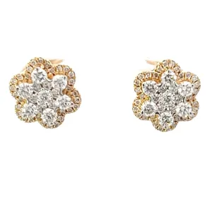 18K Yellow Gold Diamond Flower Cluster Stud Earrings (.81ctw)
