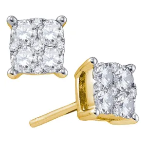 18K Yellow Gold Round Diamond Cluster Screwback Earrings 1/3 Cttw