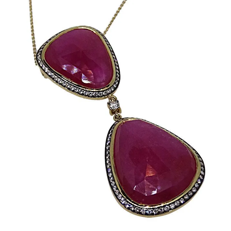 18KT Y/G Ruby Slice and Diamond Necklace