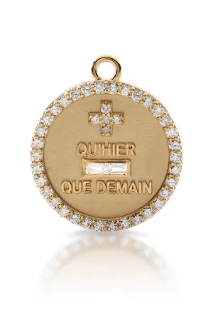 18KY Baguette and Pave Diamond Qu'Hier Que Demain Love Token