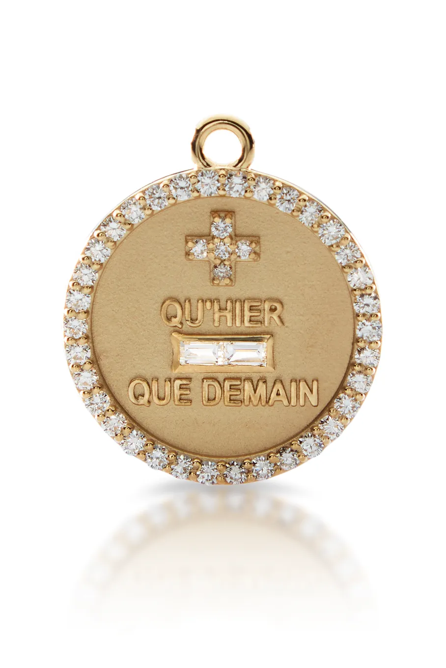 18KY Baguette and Pave Diamond Qu'Hier Que Demain Love Token