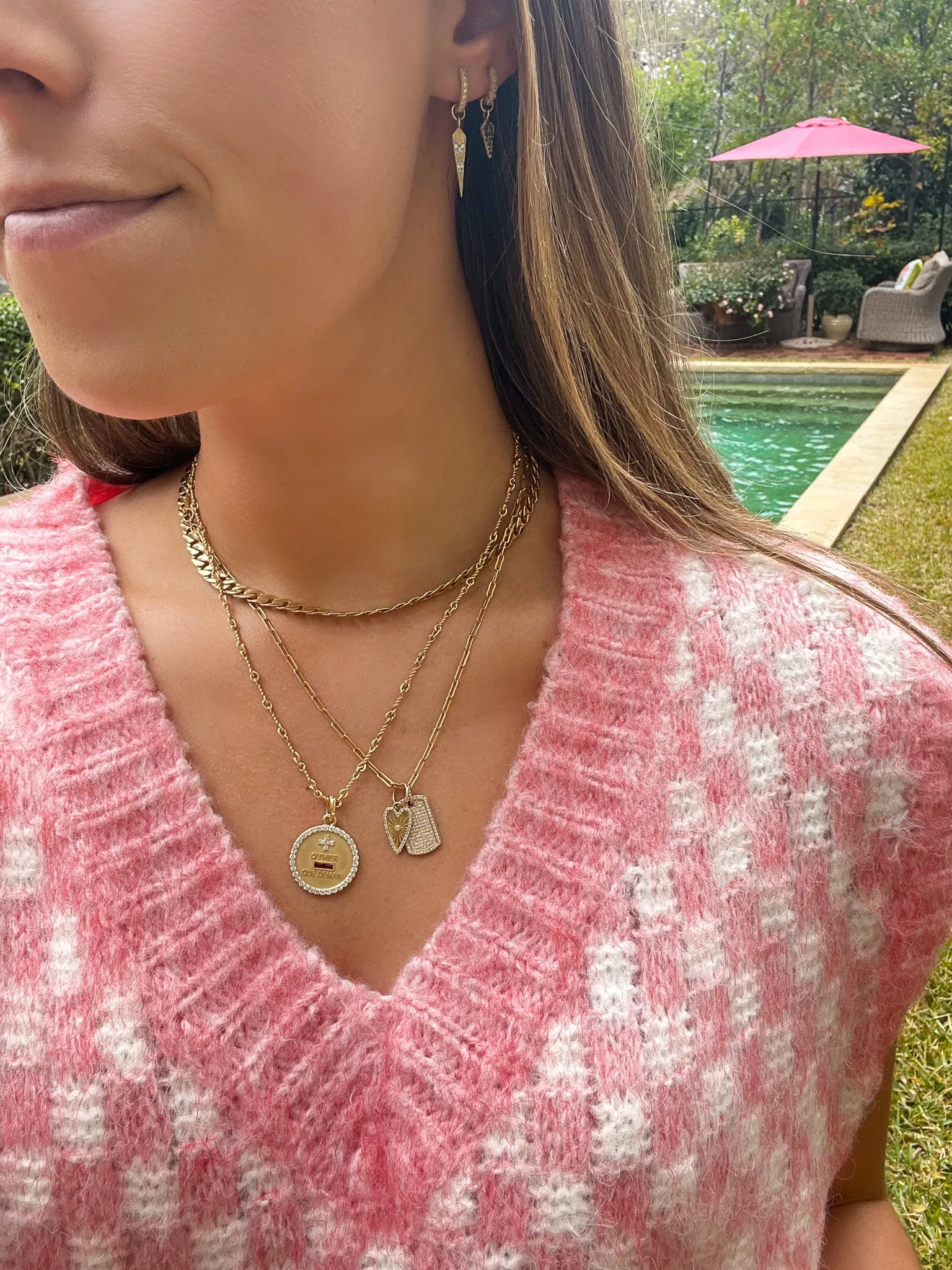 18KY Baguette and Pave Diamond Qu'Hier Que Demain Love Token