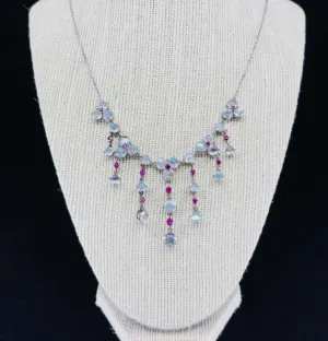 1920s Moonstone and Ruby Silver Fringe Necklace