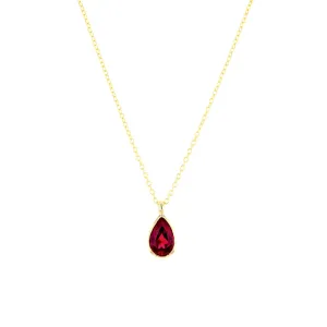 1ct Lab Ruby Pear Bezel Necklace