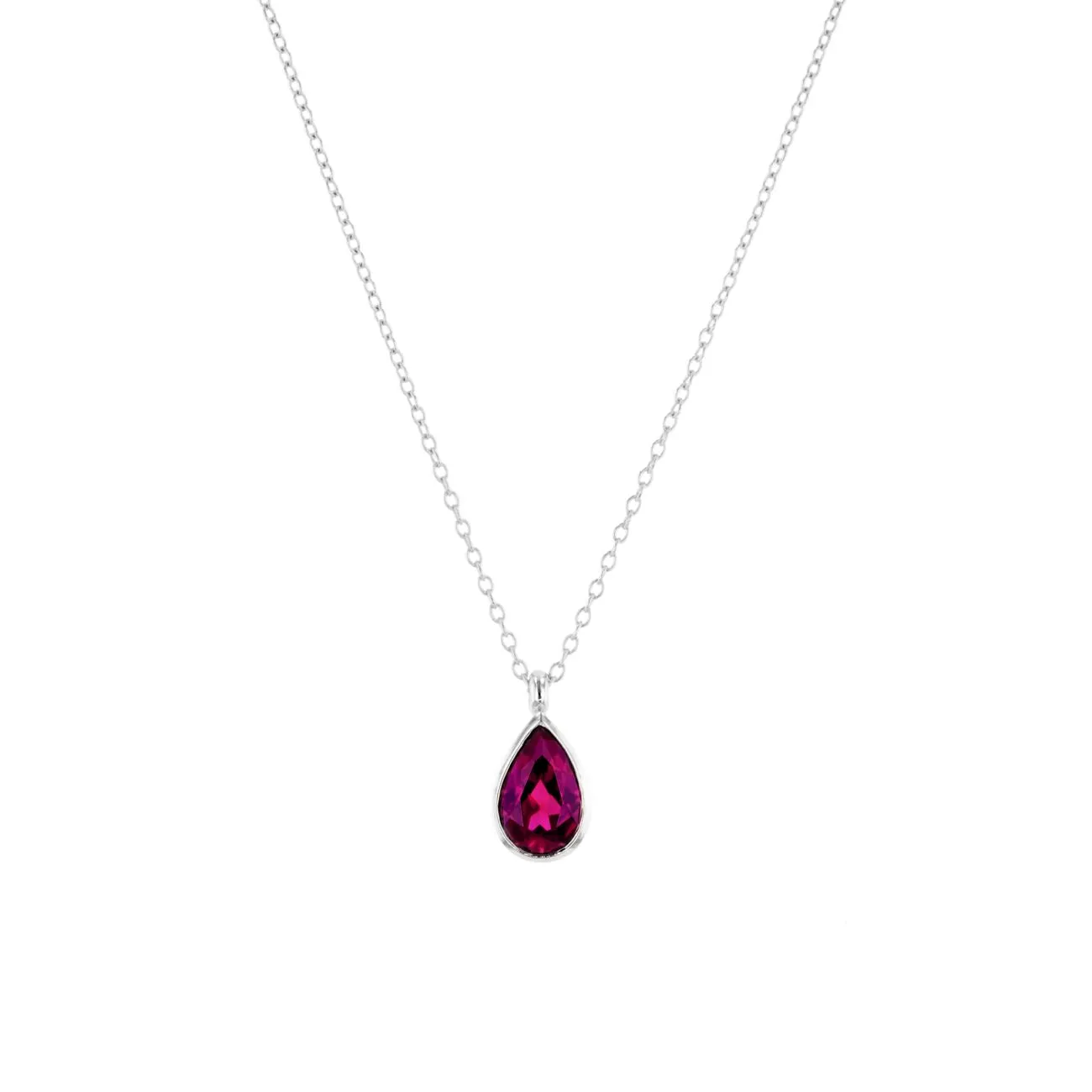 1ct Lab Ruby Pear Bezel Necklace