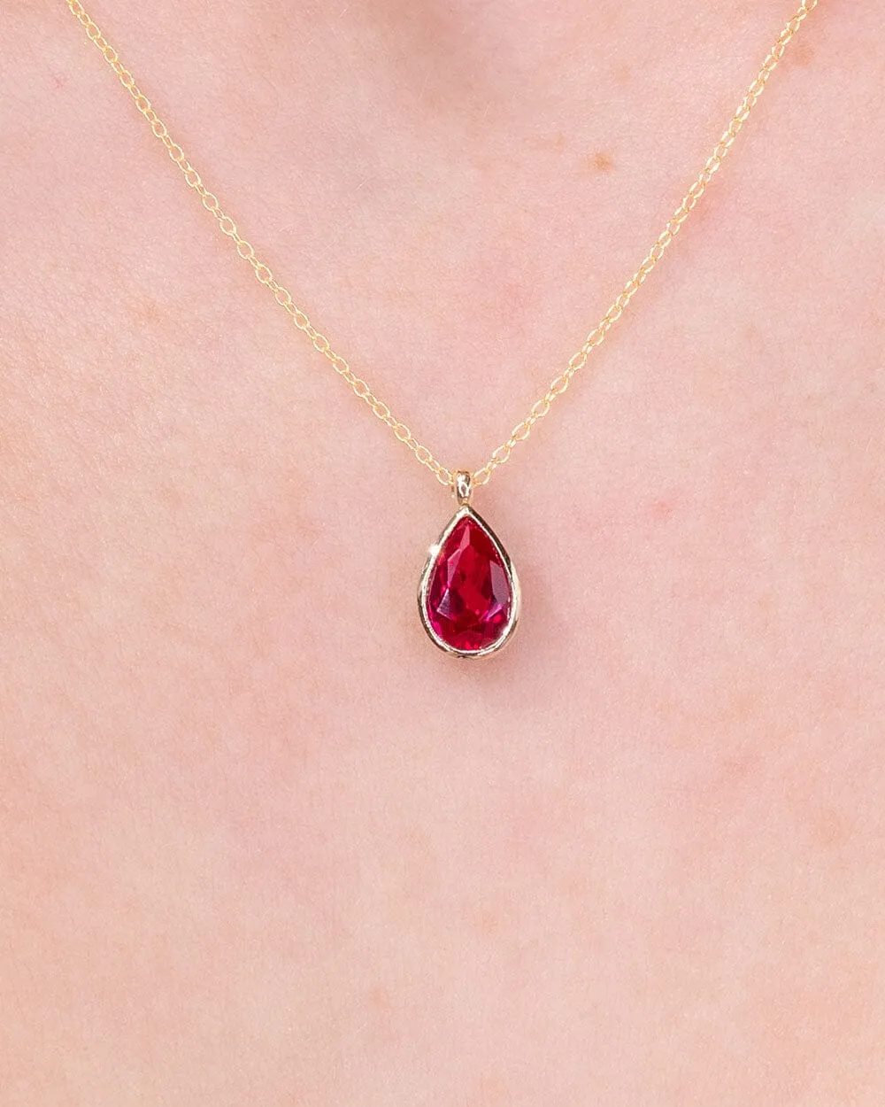 1ct Lab Ruby Pear Bezel Necklace