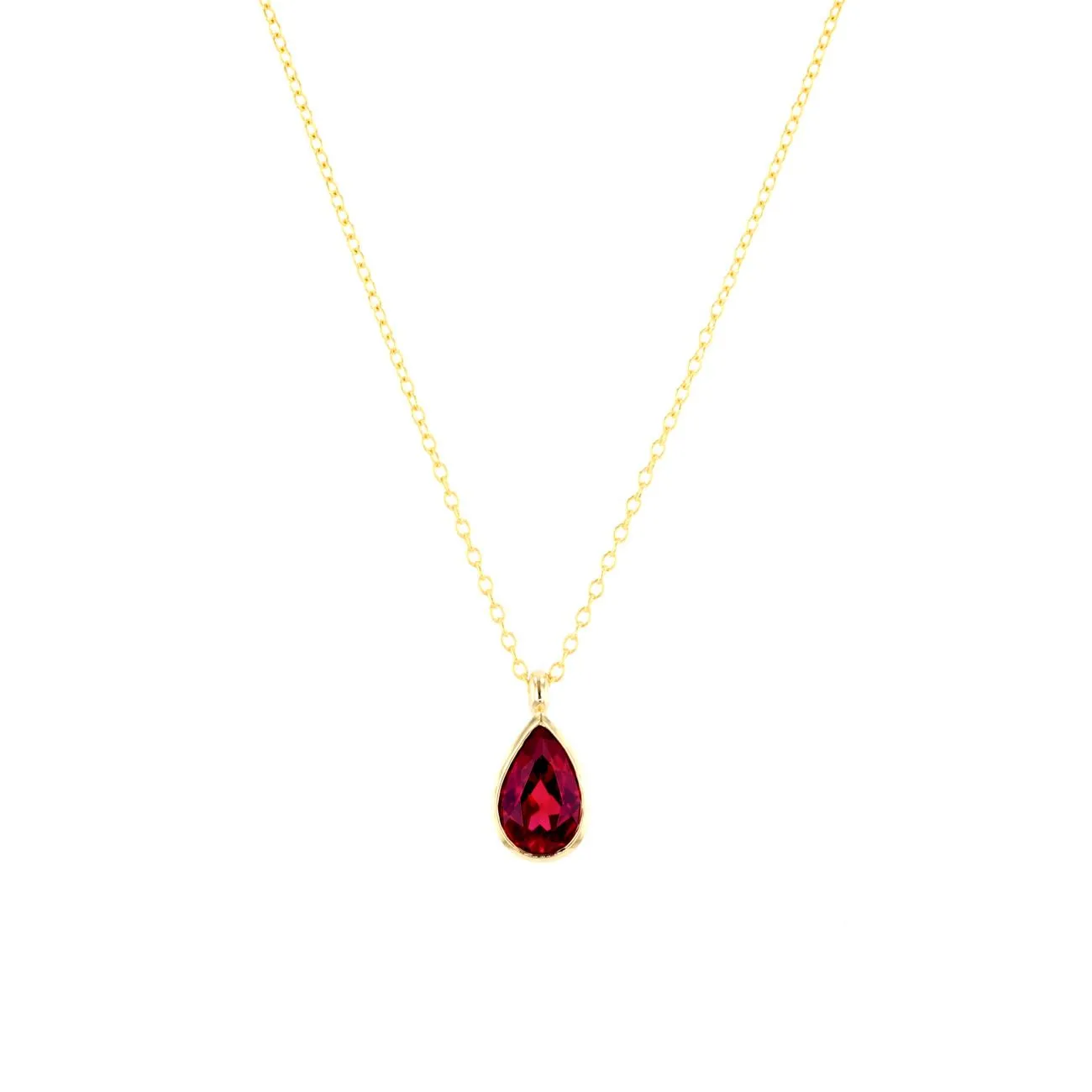 1ct Lab Ruby Pear Bezel Necklace