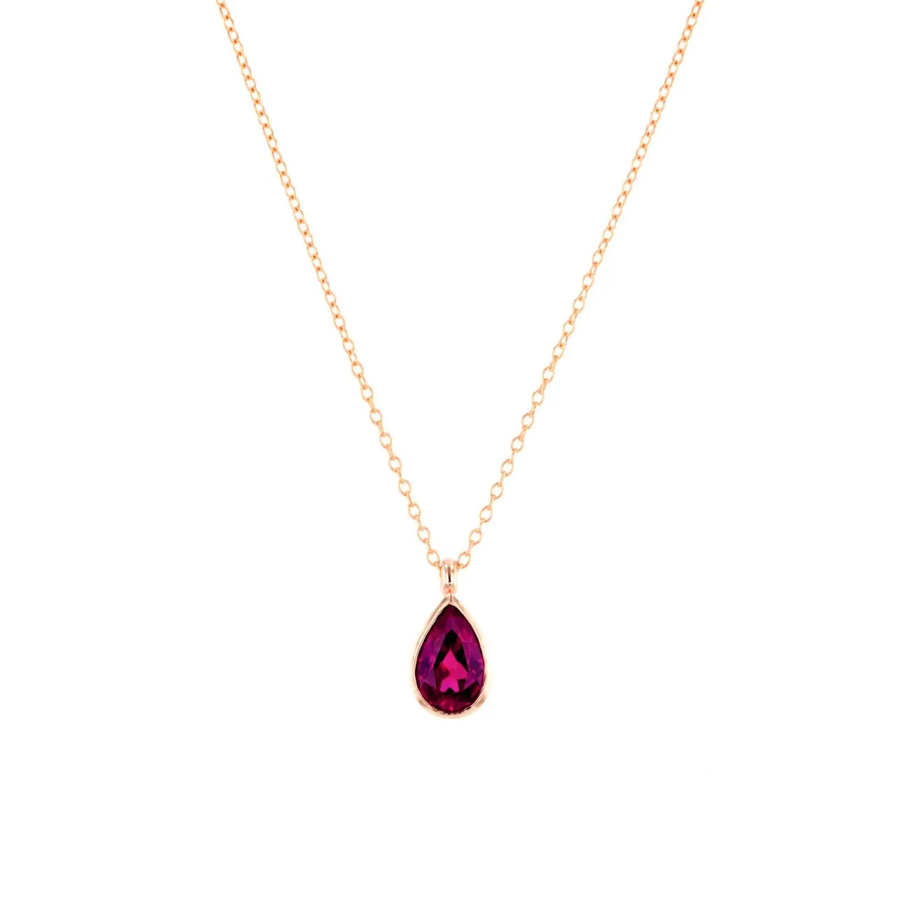 1ct Lab Ruby Pear Bezel Necklace