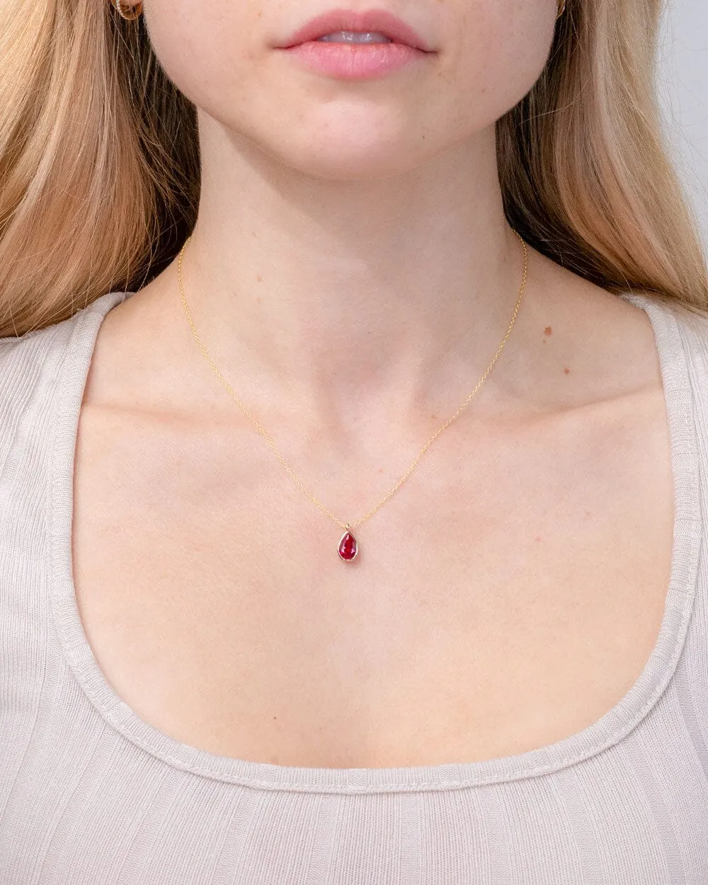 1ct Lab Ruby Pear Bezel Necklace