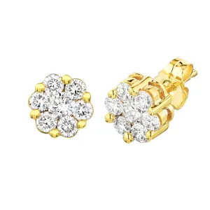 1ctw Flower Diamond Cluster Stud Earrings