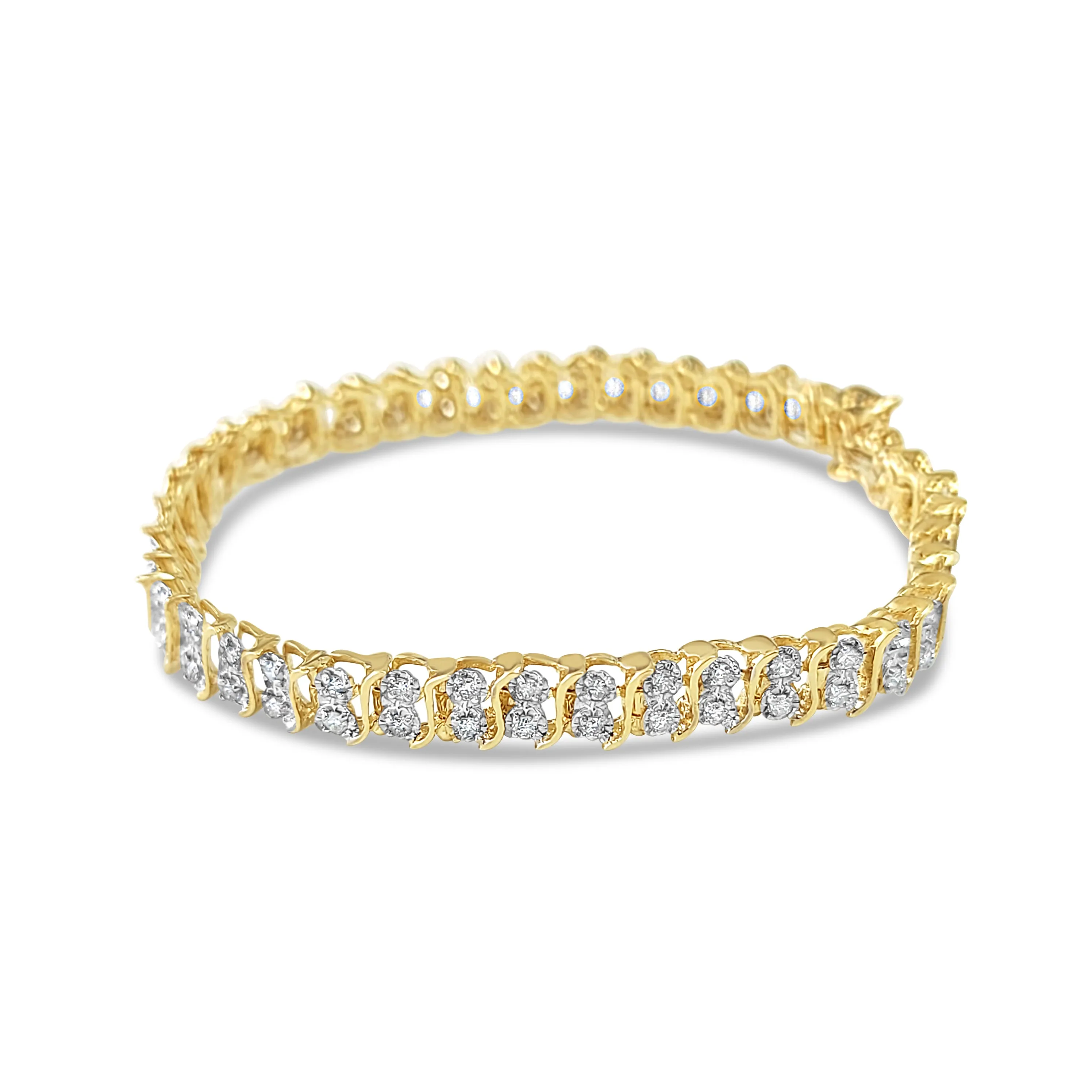 2 CT. Double Row S Style Diamond Tennis Bracelets 14k Yellow Gold