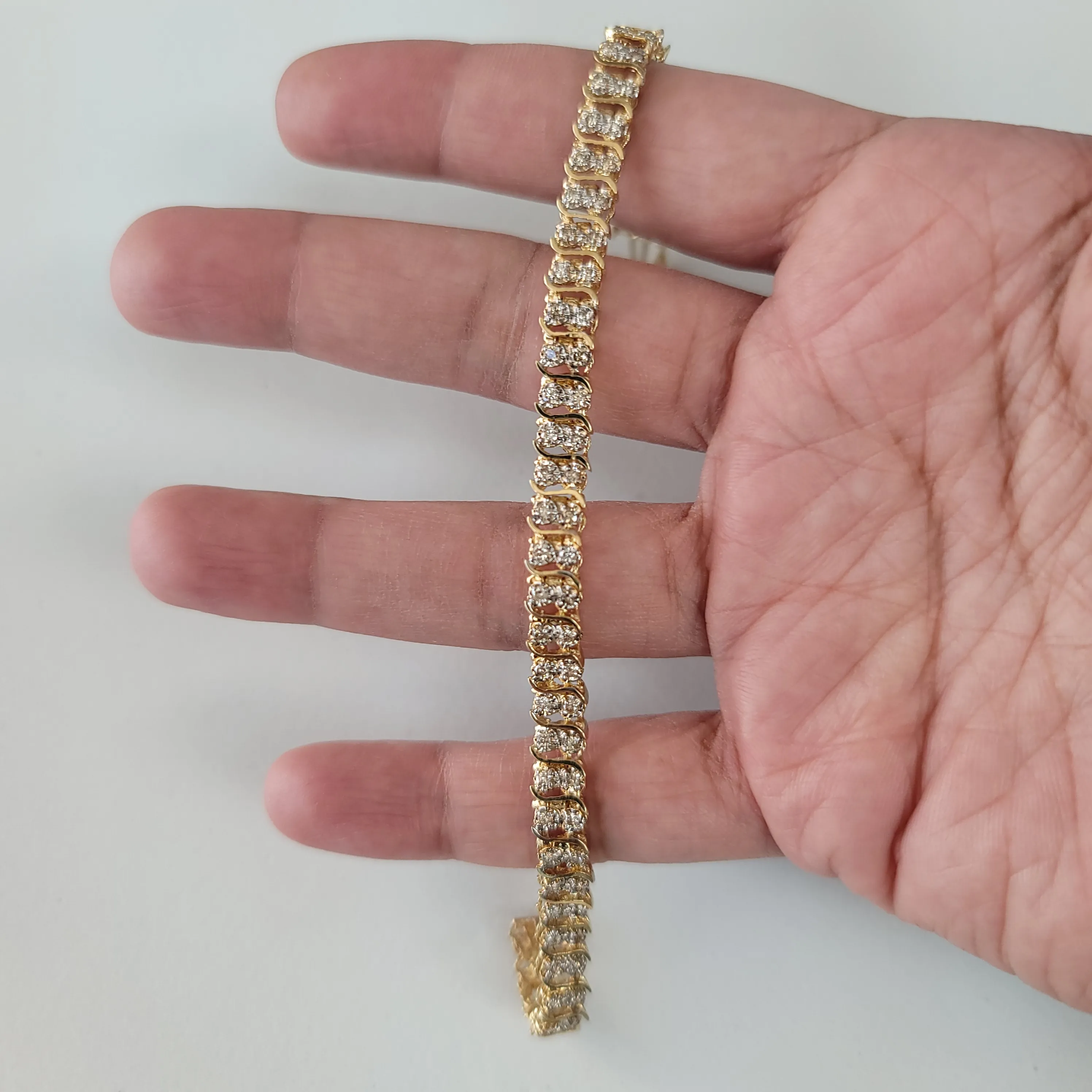 2 CT. Double Row S Style Diamond Tennis Bracelets 14k Yellow Gold