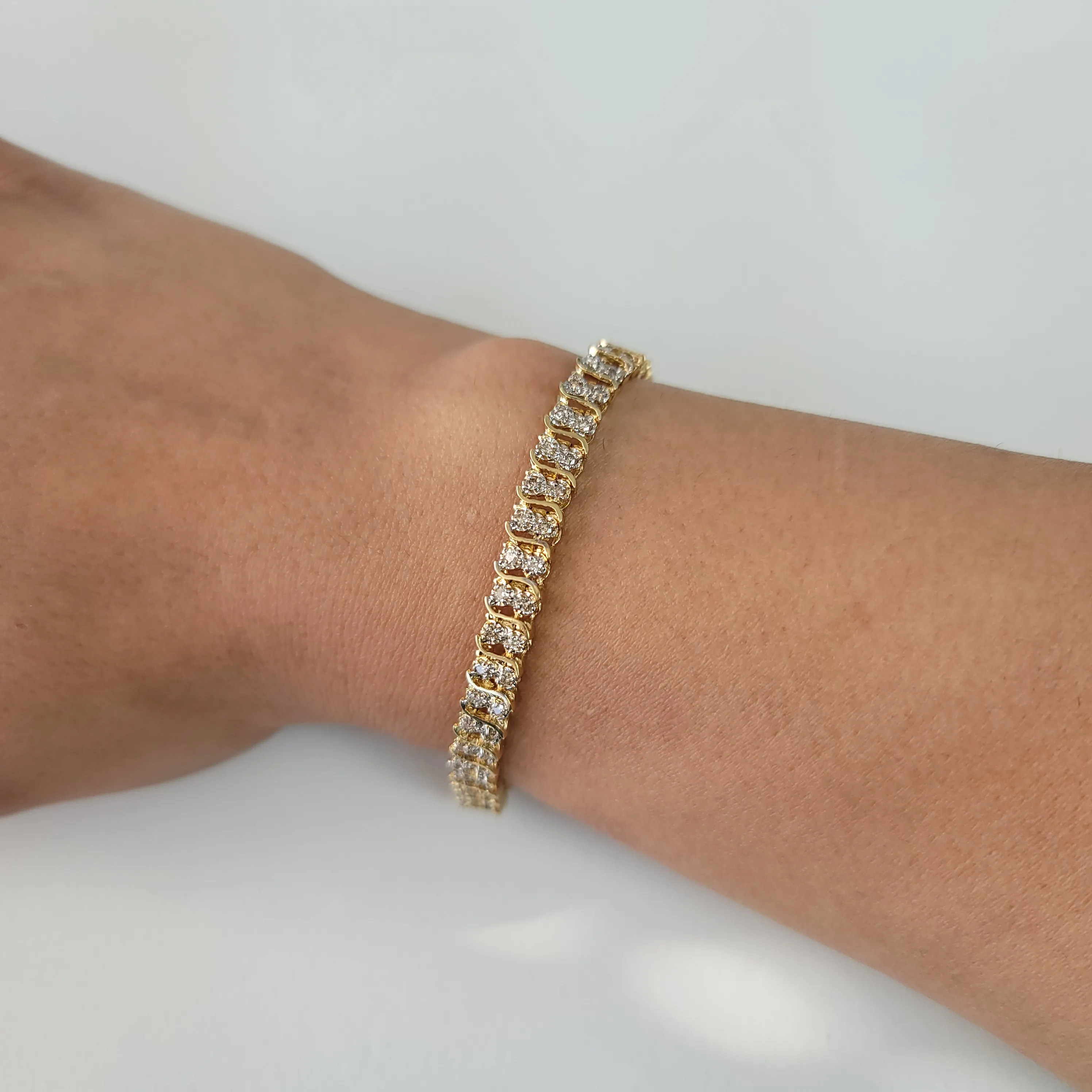 2 CT. Double Row S Style Diamond Tennis Bracelets 14k Yellow Gold