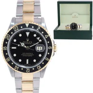 2002 Rolex GMT-Master II 16713 Two-Tone Gold Steel Date Black SEL 40mm Watch Box