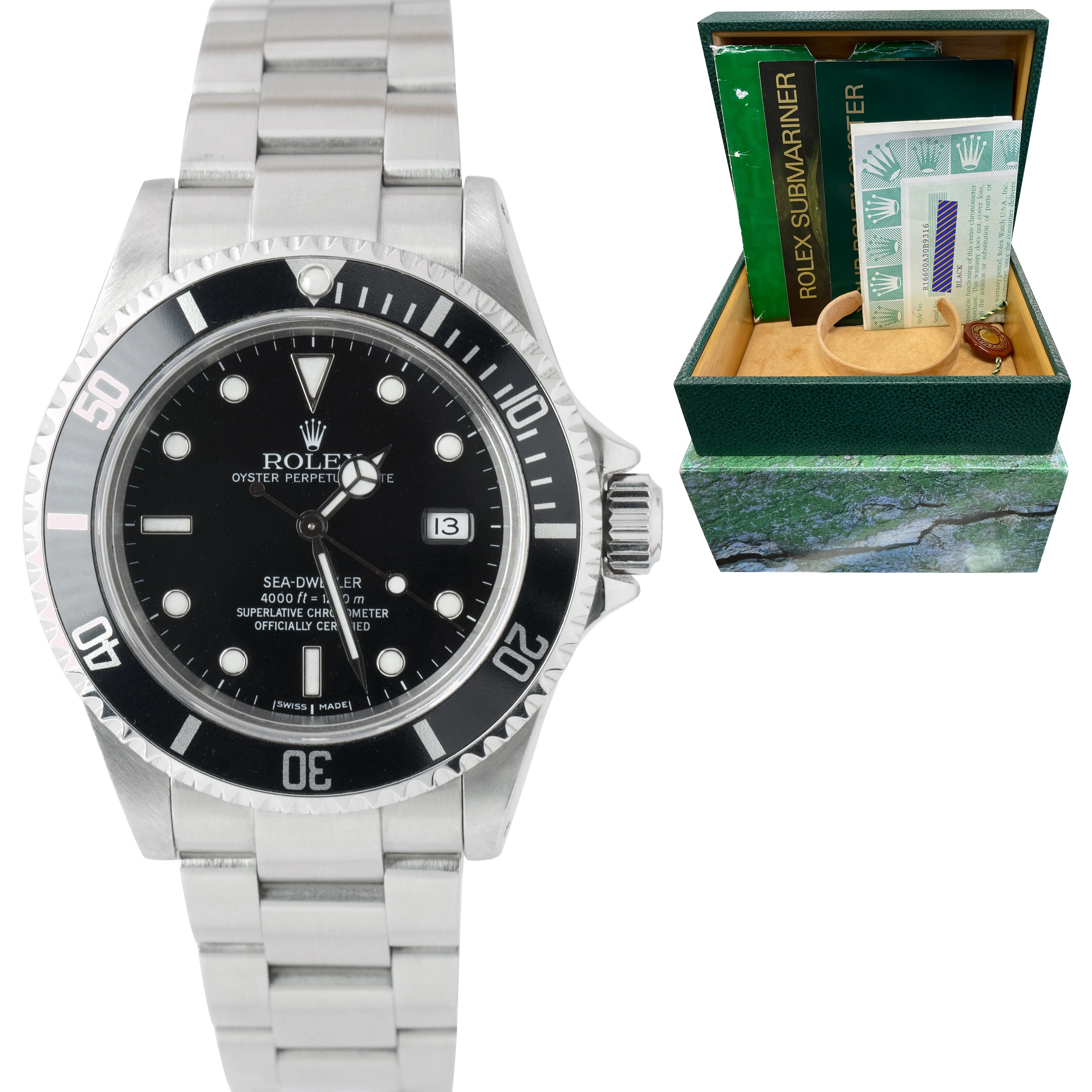 2002 Rolex Sea-Dweller Stainless Steel Black 40mm Watch SD4K 16600 BOX PAPERS