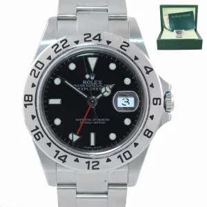 2005 NO HOLES Rolex Explorer II 16570 Stainless Steel Black Date GMT 40mm Watch
