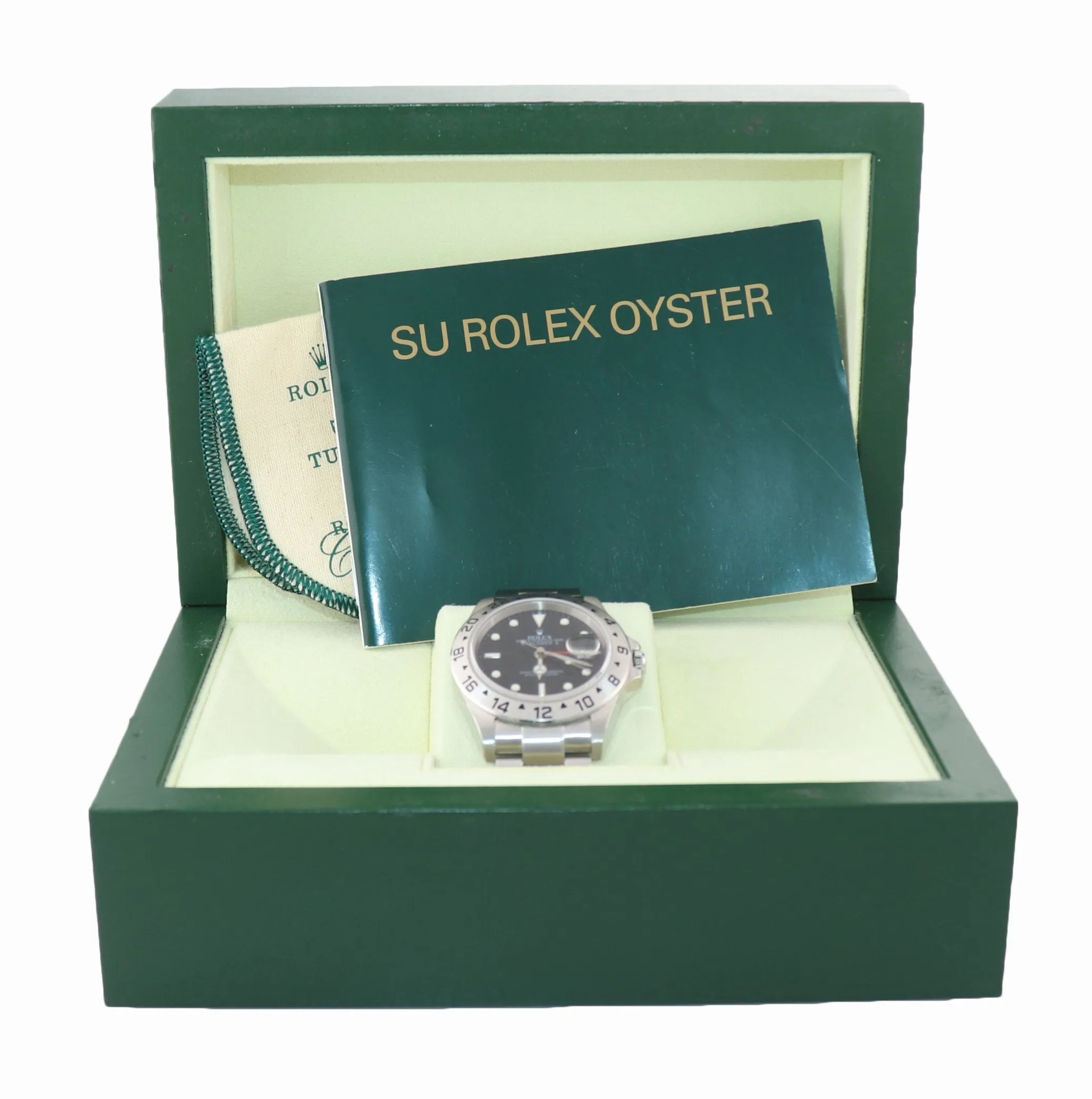 2005 NO HOLES Rolex Explorer II 16570 Stainless Steel Black Date GMT 40mm Watch
