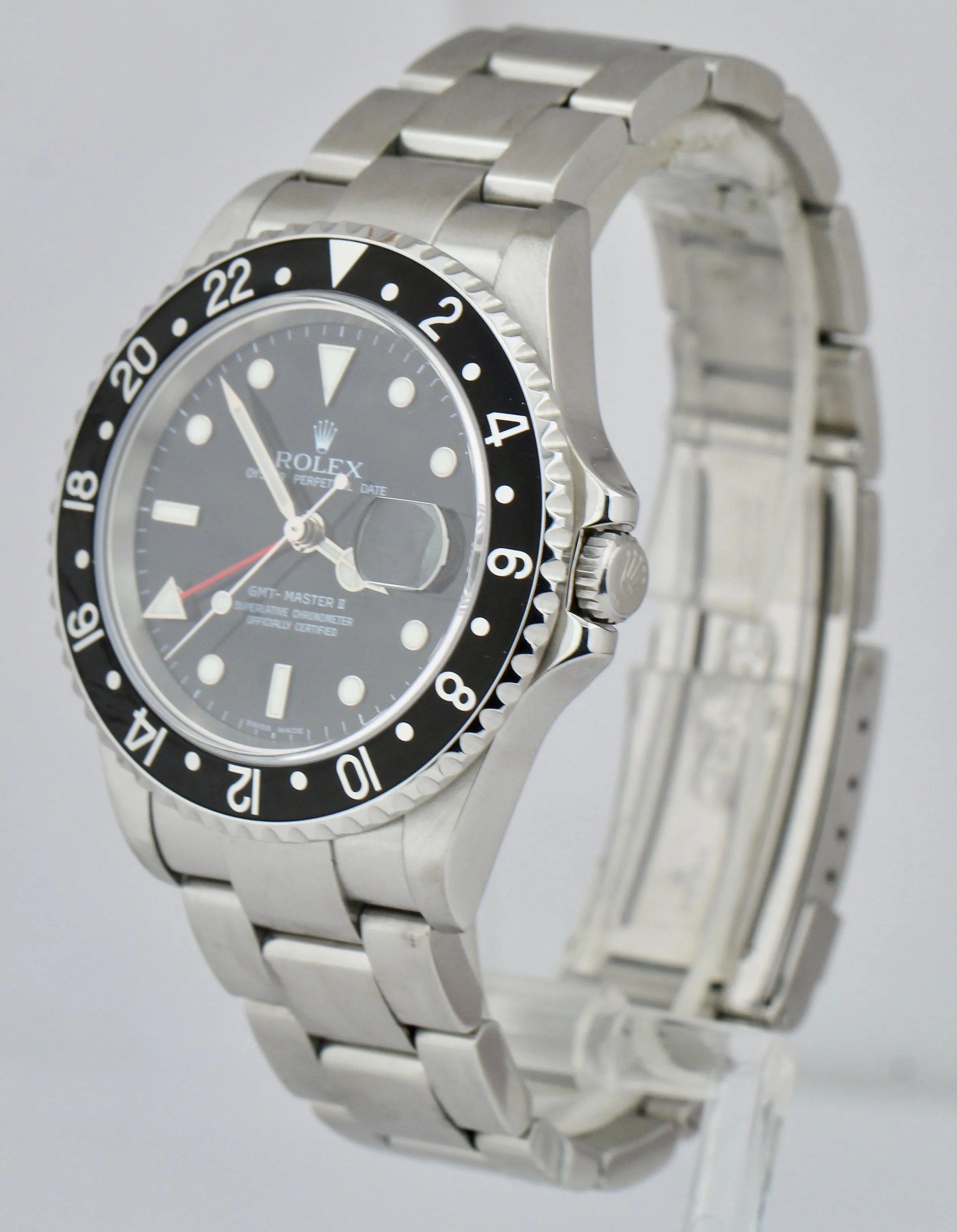 2007 Rolex GMT-Master II 40mm Stainless NO-HOLES Black 40mm Watch 16710 FULL SET