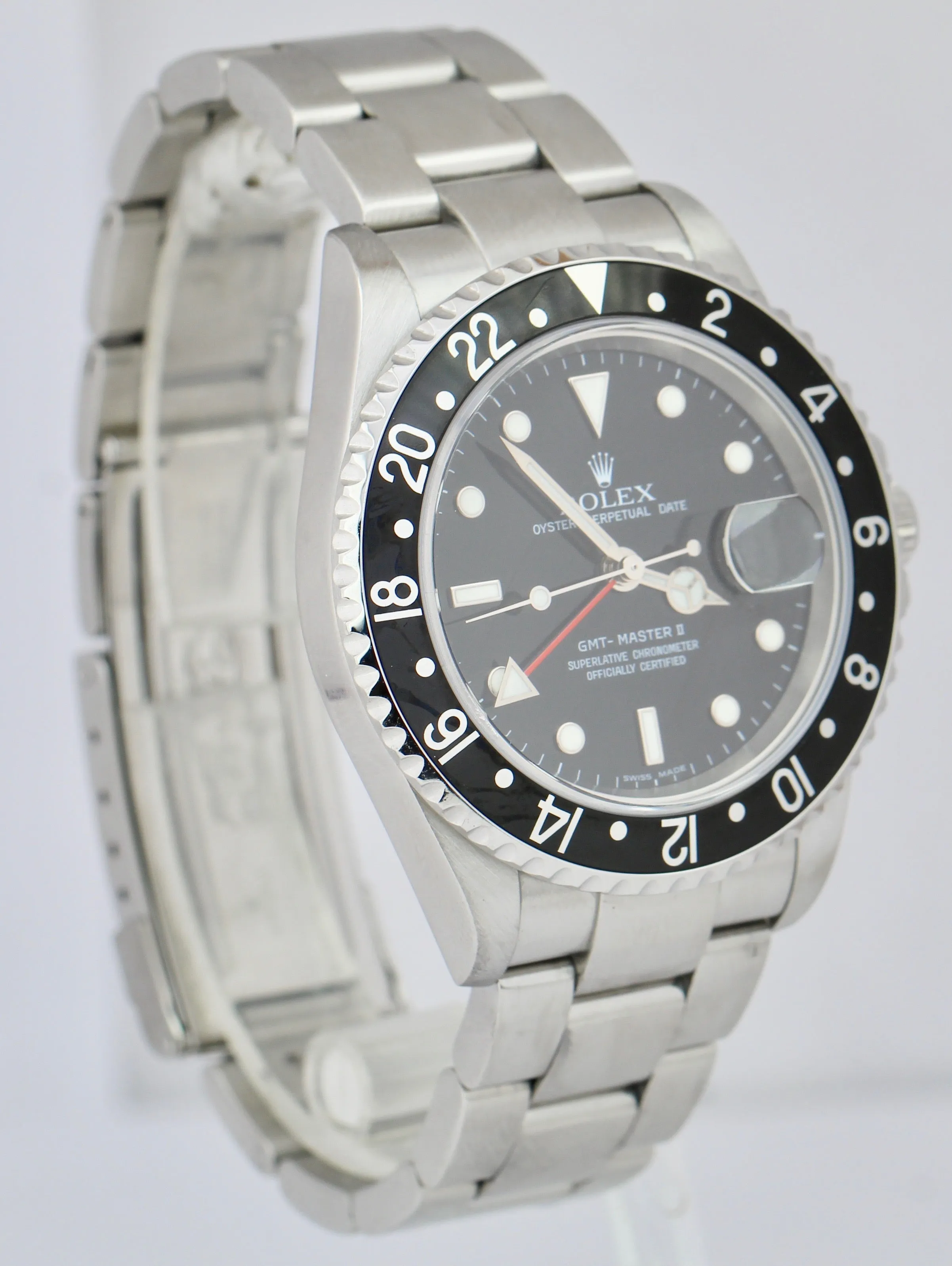 2007 Rolex GMT-Master II 40mm Stainless NO-HOLES Black 40mm Watch 16710 FULL SET