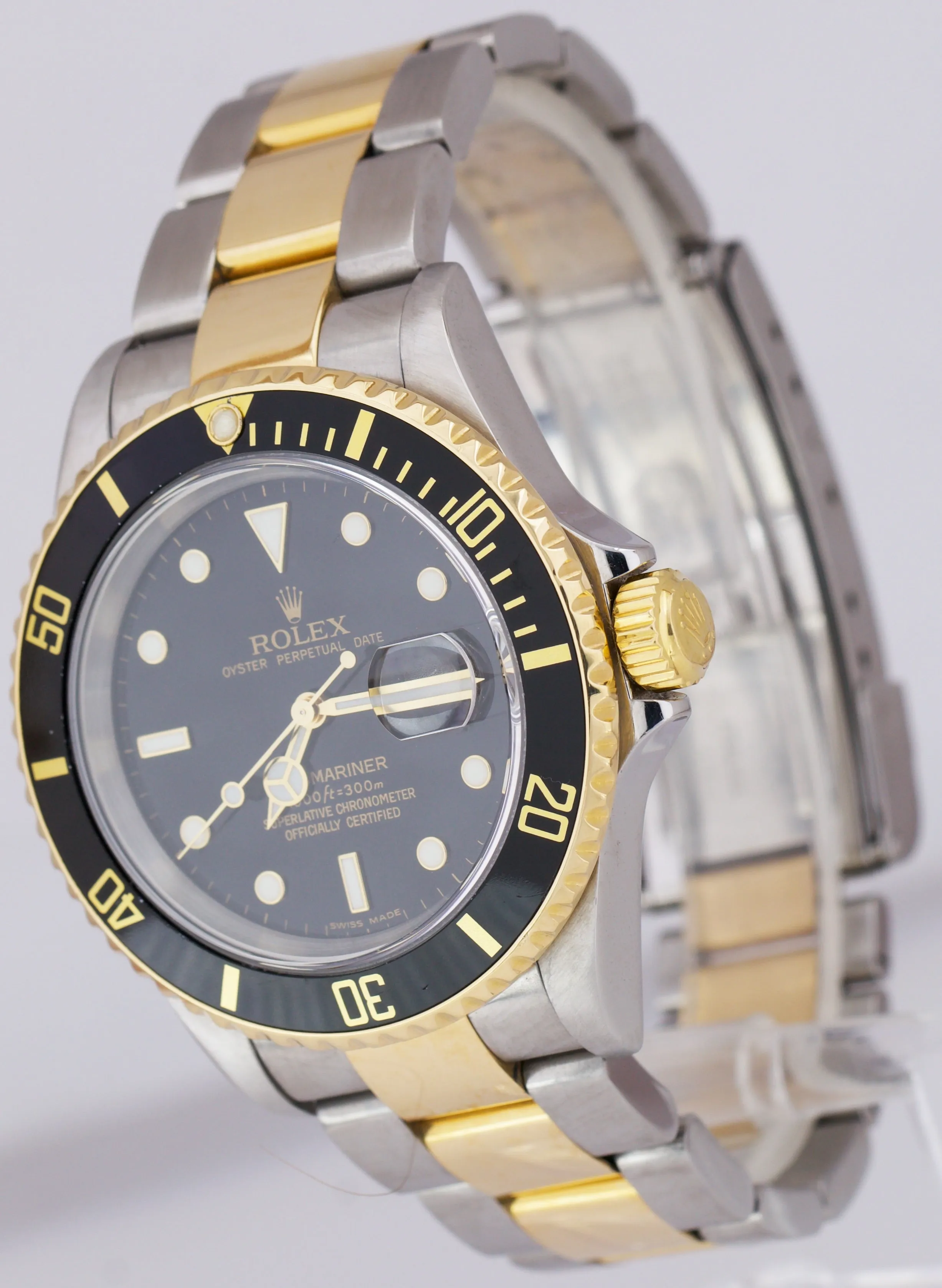 2007 Rolex Submariner Date Two-Tone Gold Black NO-HOLES Watch 16613 FULL SET