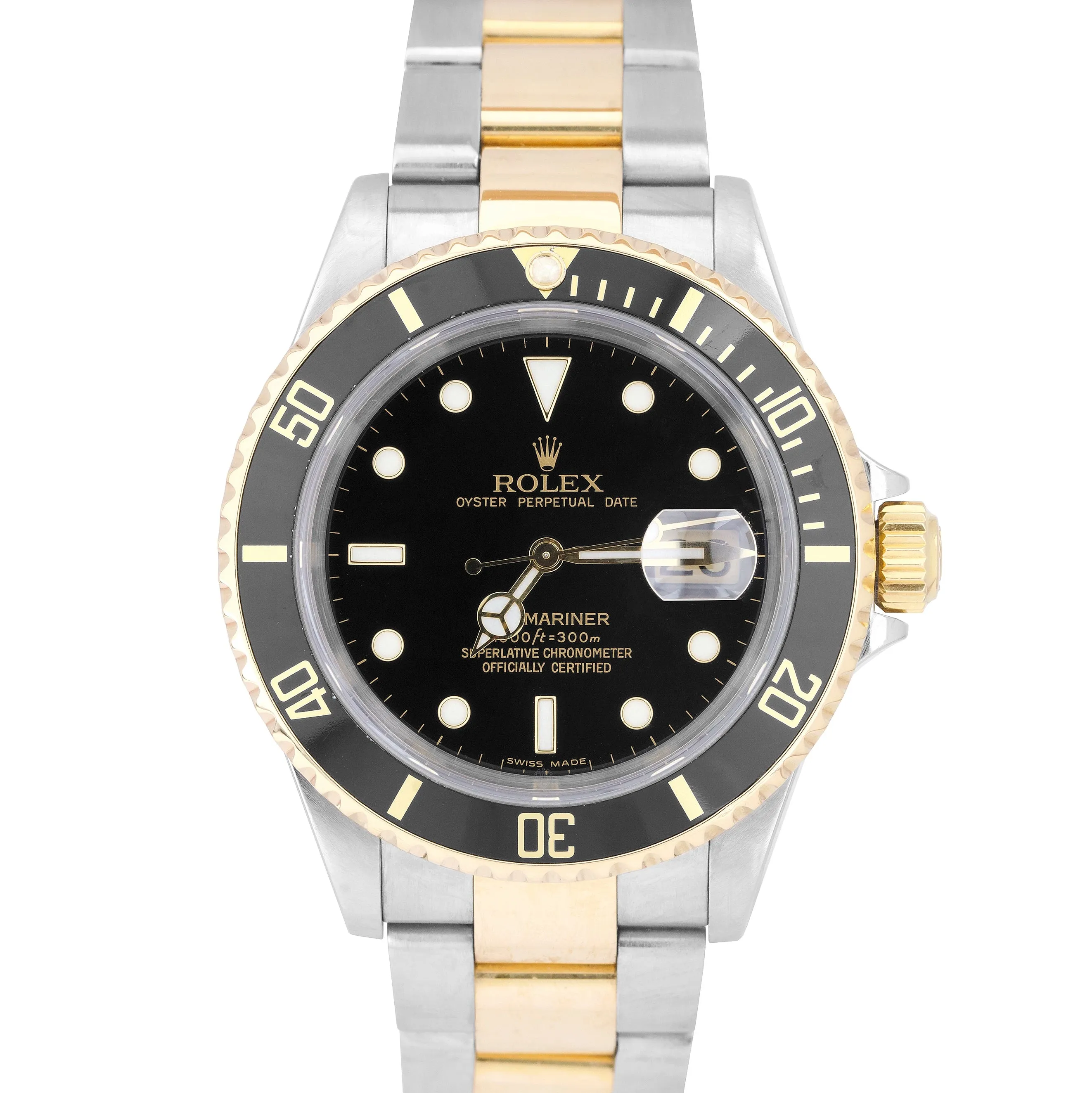 2007 Rolex Submariner Date Two-Tone Gold Black NO-HOLES Watch 16613 FULL SET