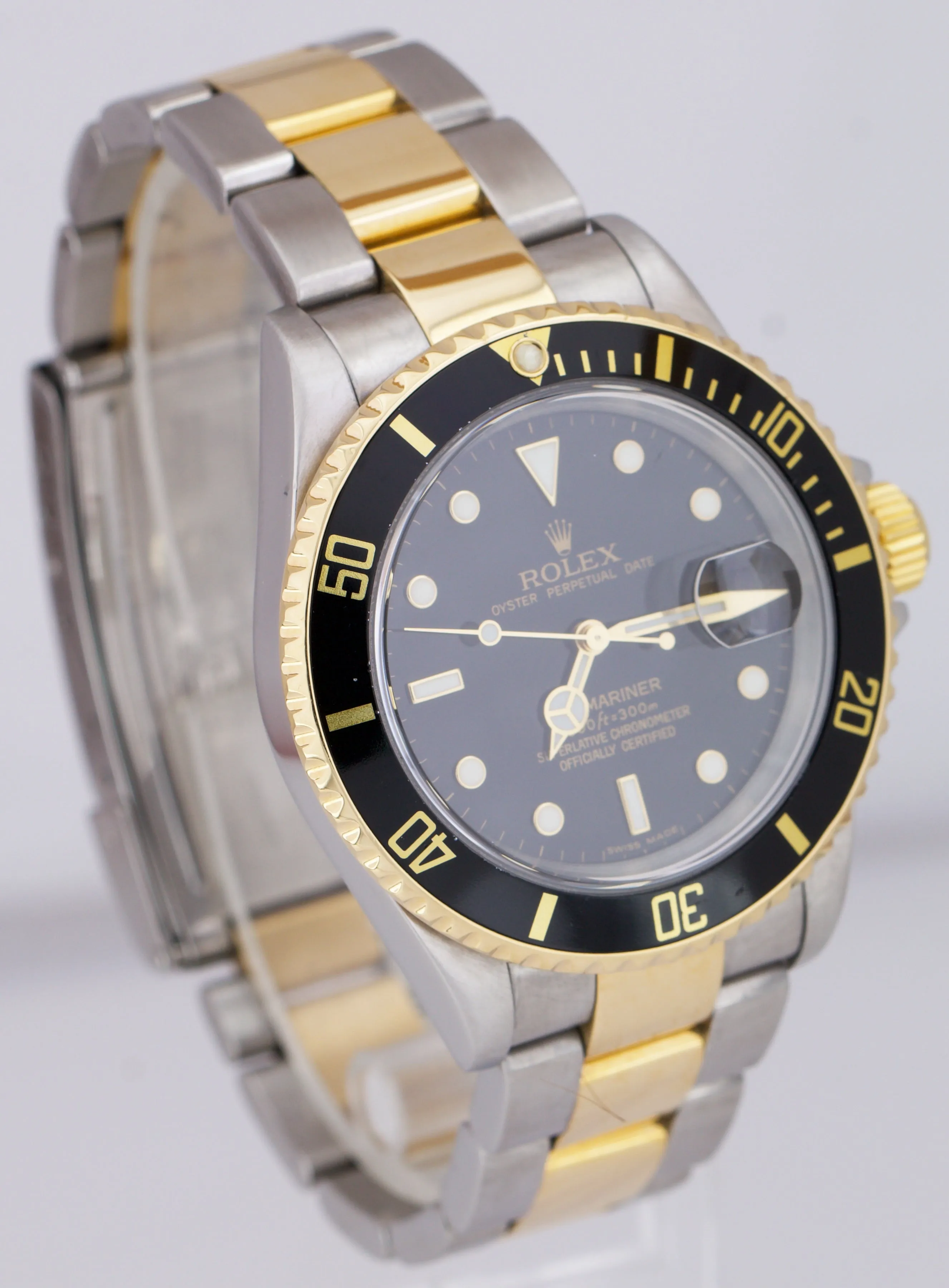 2007 Rolex Submariner Date Two-Tone Gold Black NO-HOLES Watch 16613 FULL SET