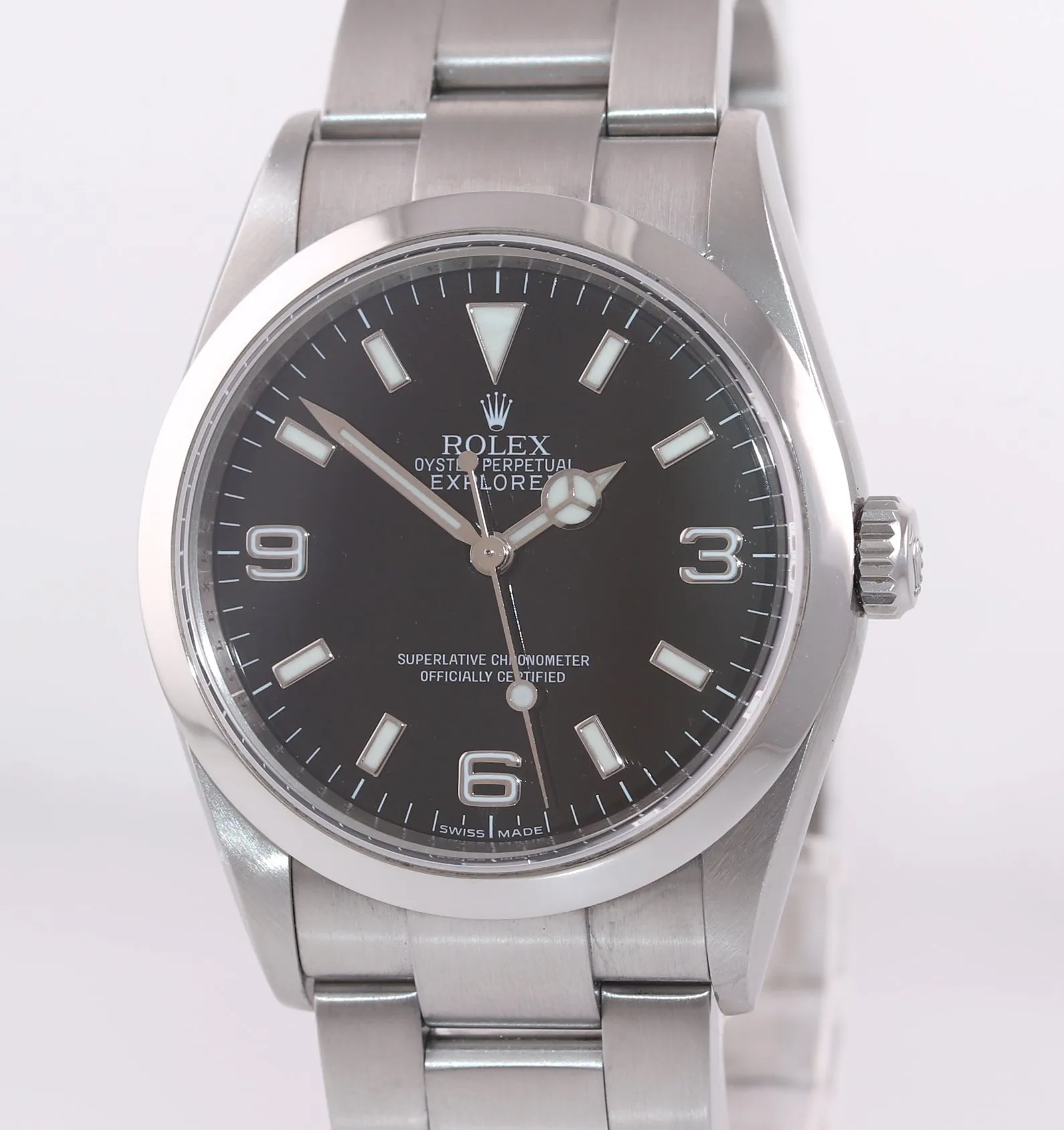 2010 ENGRAVED REHAUT Rolex Explorer I Black 36mm 114270 Steel Black Arabic Watch