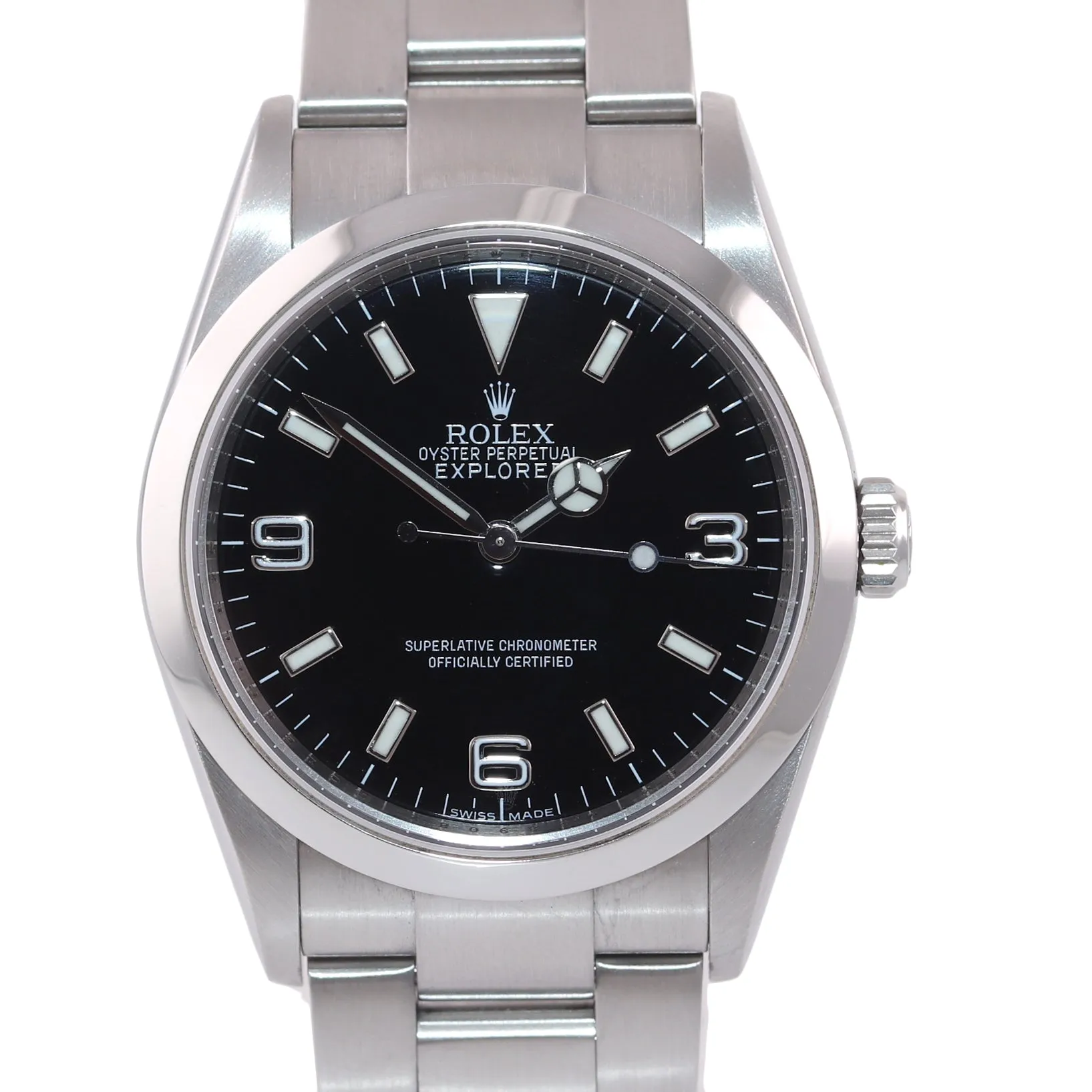 2010 ENGRAVED REHAUT Rolex Explorer I Black 36mm 114270 Steel Black Arabic Watch