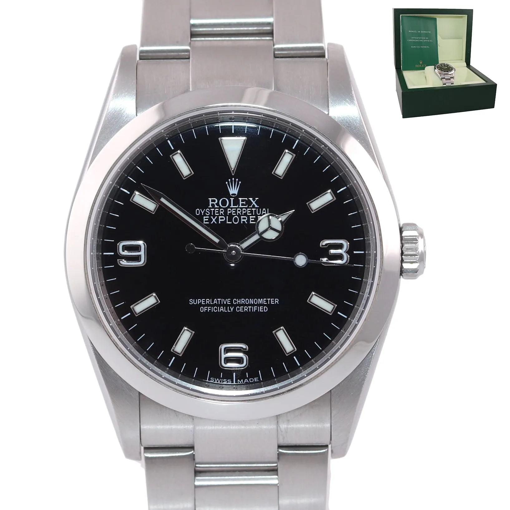 2010 ENGRAVED REHAUT Rolex Explorer I Black 36mm 114270 Steel Black Arabic Watch