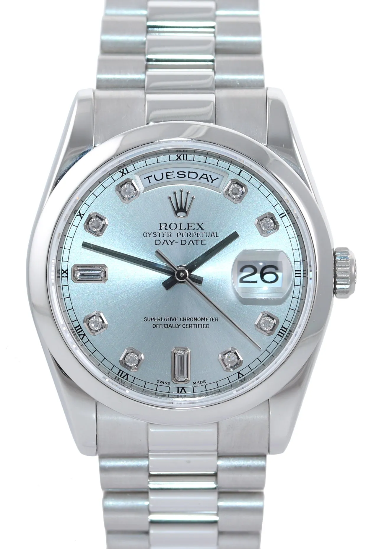 2012 RSC & PAPERS Rolex Platinum President 118206 Blue Glacier Diamond Watch Box