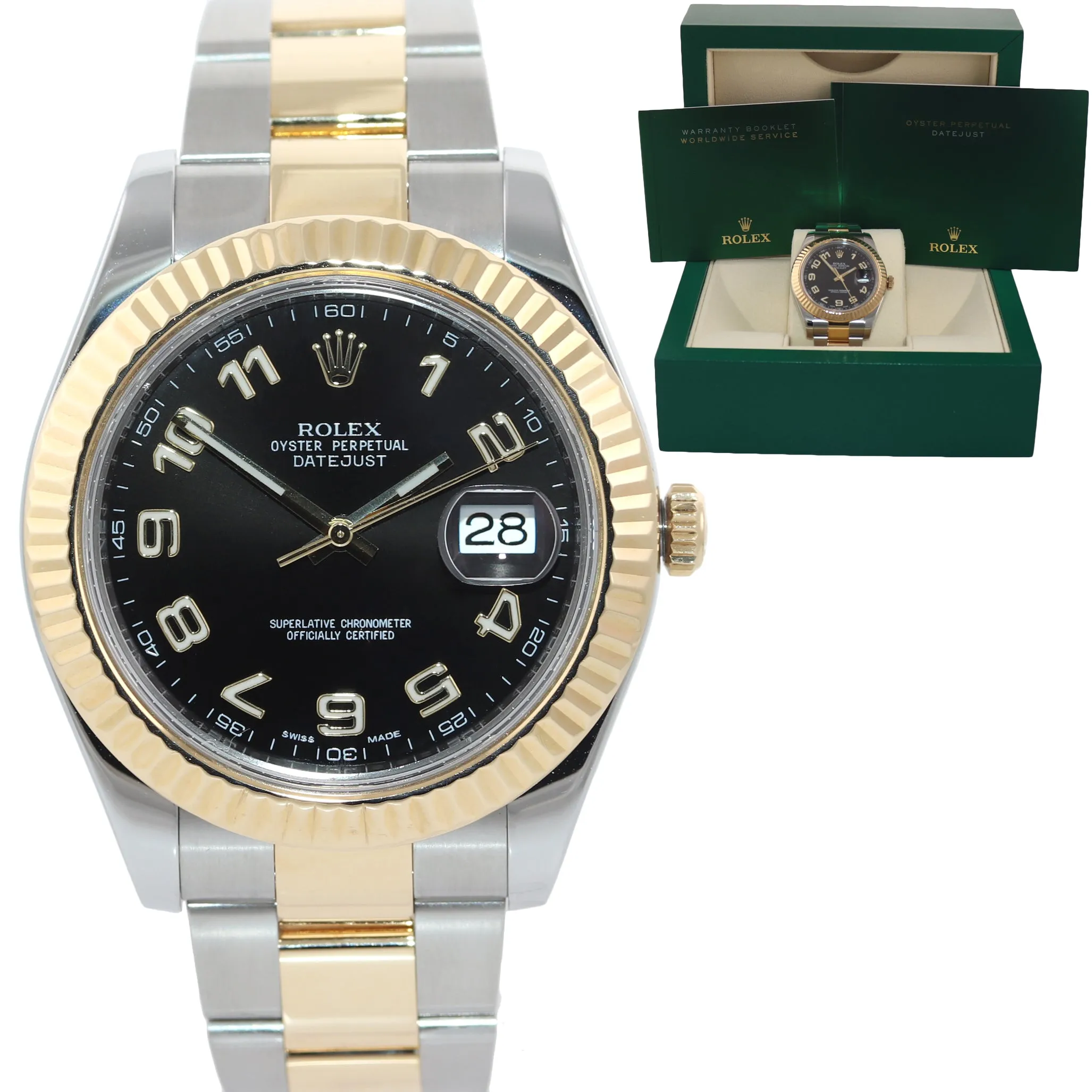 2017 Rolex Datejust II 2 116333 41mm Two-Tone Gold Steel Black Arabic Watch Box