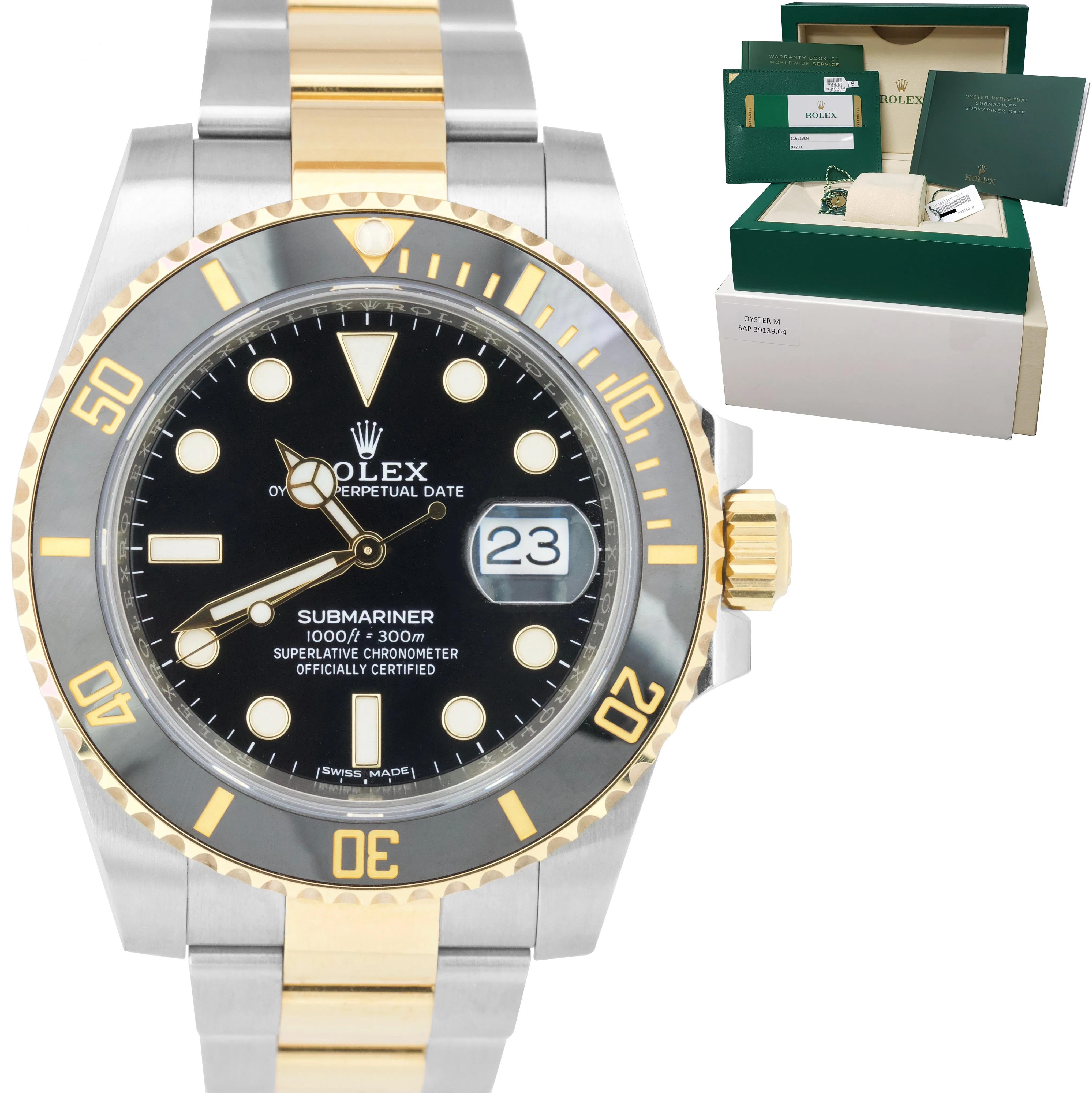 2020 MINT Rolex Submariner Ceramic 116613 LN Two-Tone Gold Black Dive Watch B P