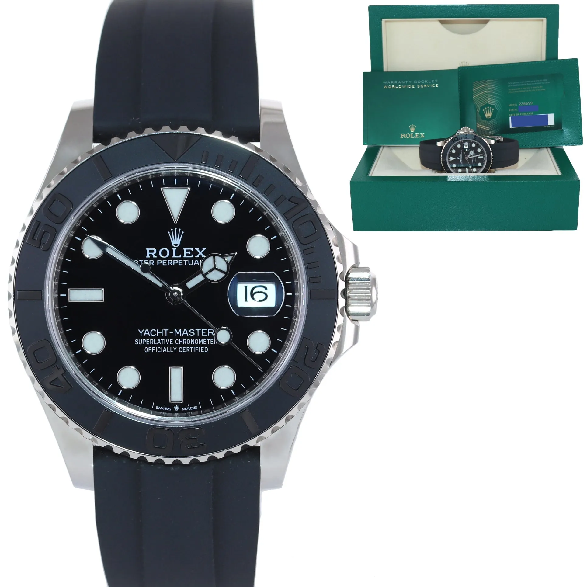 2021 PAPERS Rolex Yacht-Master 226659 White Gold 42mm Oysterflex Watch