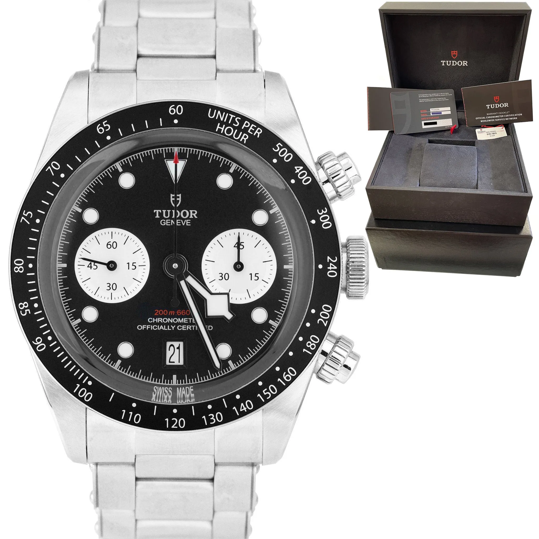 2021 Tudor Black Bay Chrono 41mm Black Stainless Steel Watch 79360N FULL SET