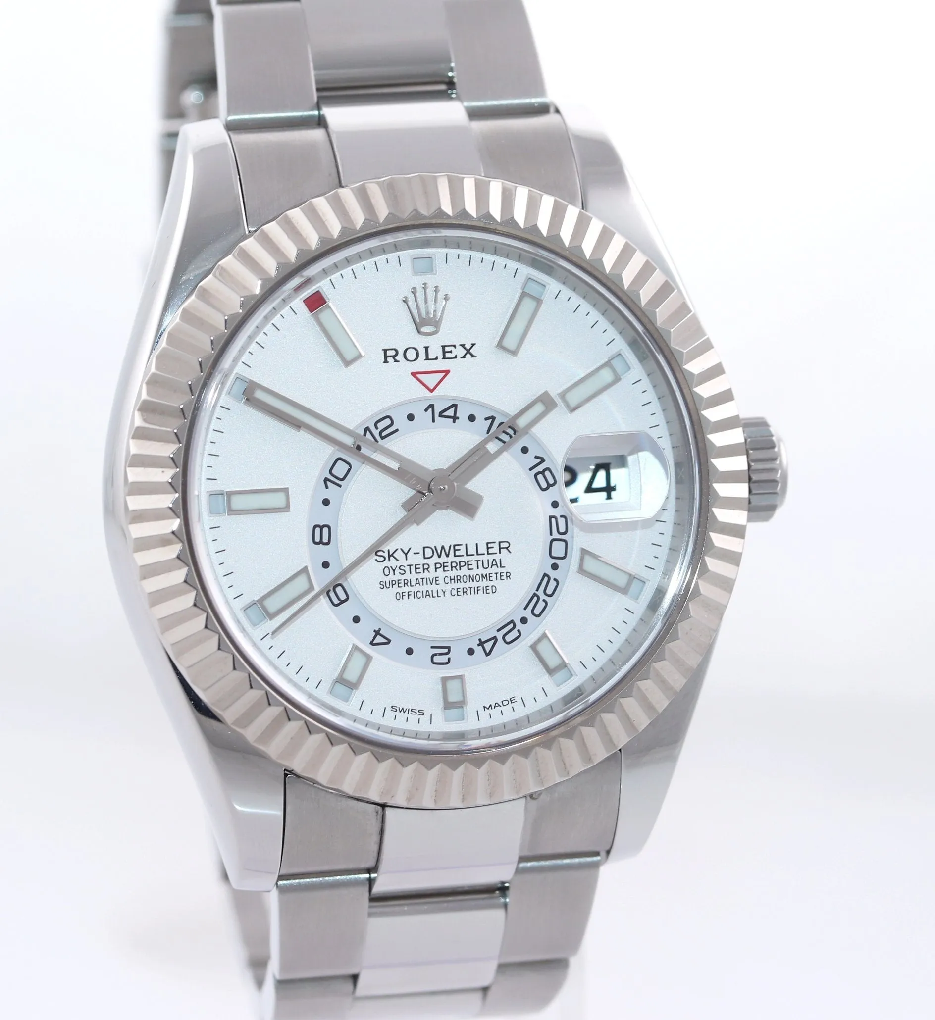 2022 Rolex Sky-Dweller Steel White Gold Fluted Bezel 326934 42mm Watch Box