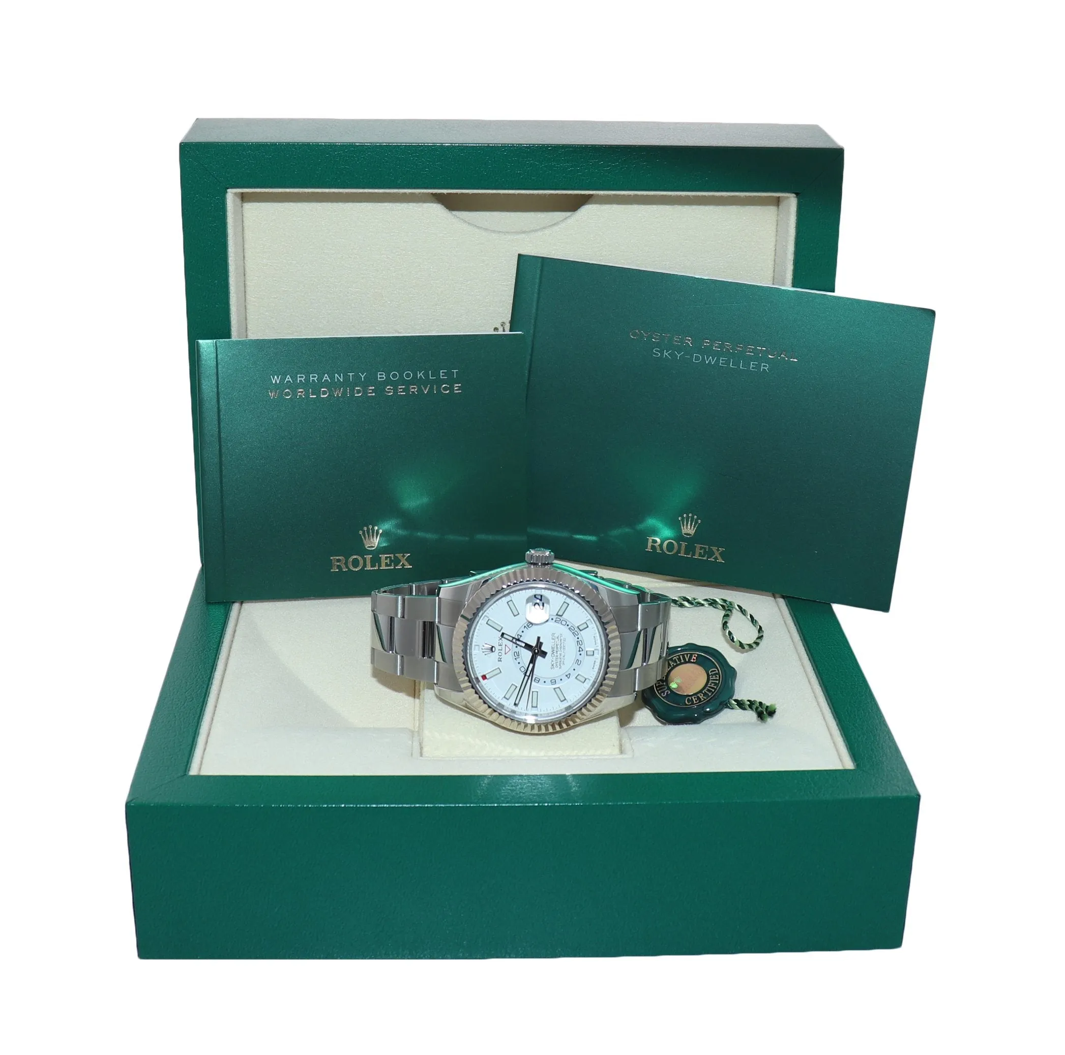 2022 Rolex Sky-Dweller Steel White Gold Fluted Bezel 326934 42mm Watch Box