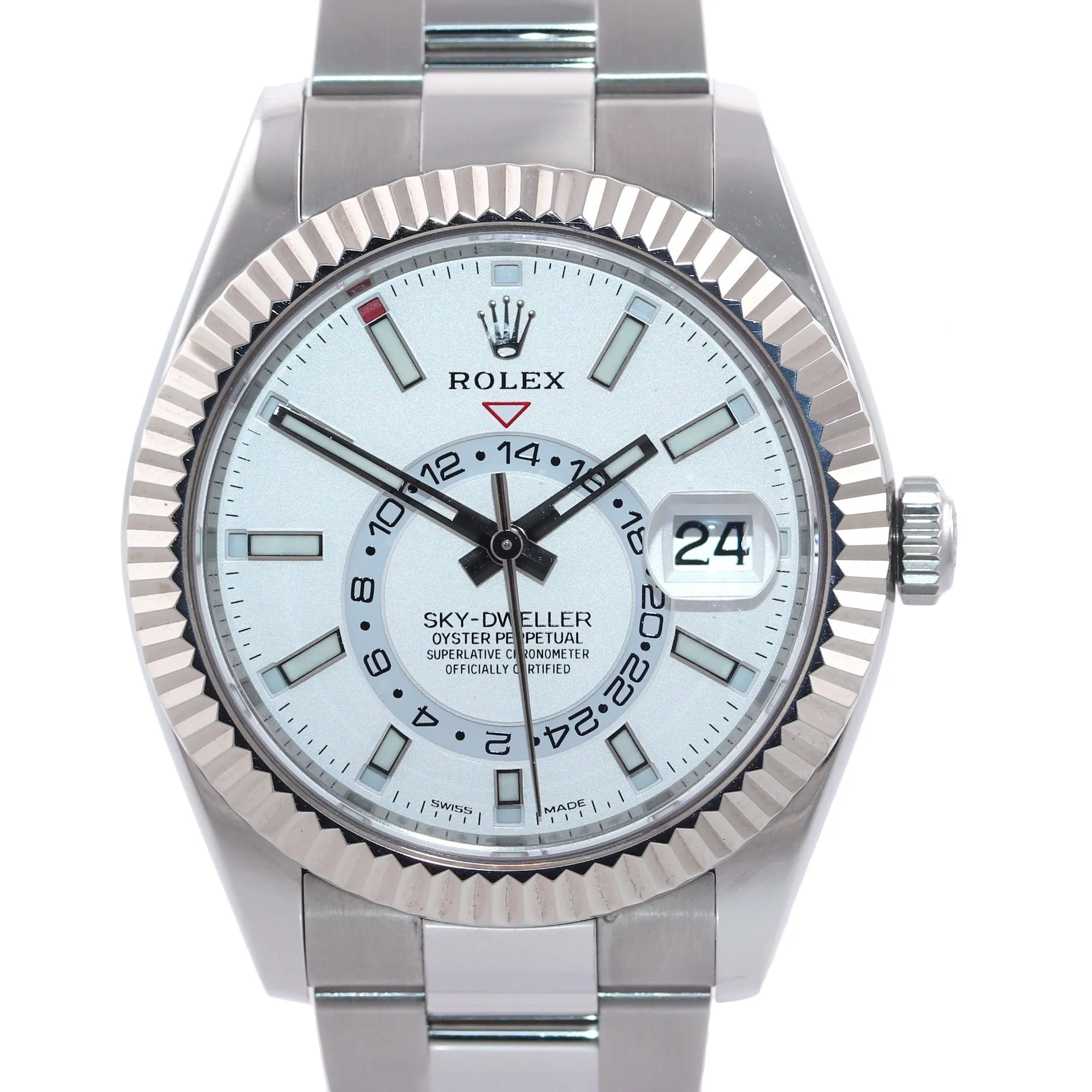 2022 Rolex Sky-Dweller Steel White Gold Fluted Bezel 326934 42mm Watch Box