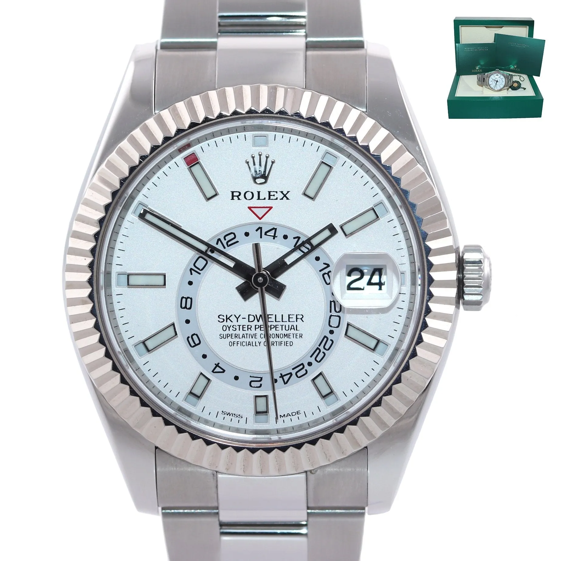 2022 Rolex Sky-Dweller Steel White Gold Fluted Bezel 326934 42mm Watch Box