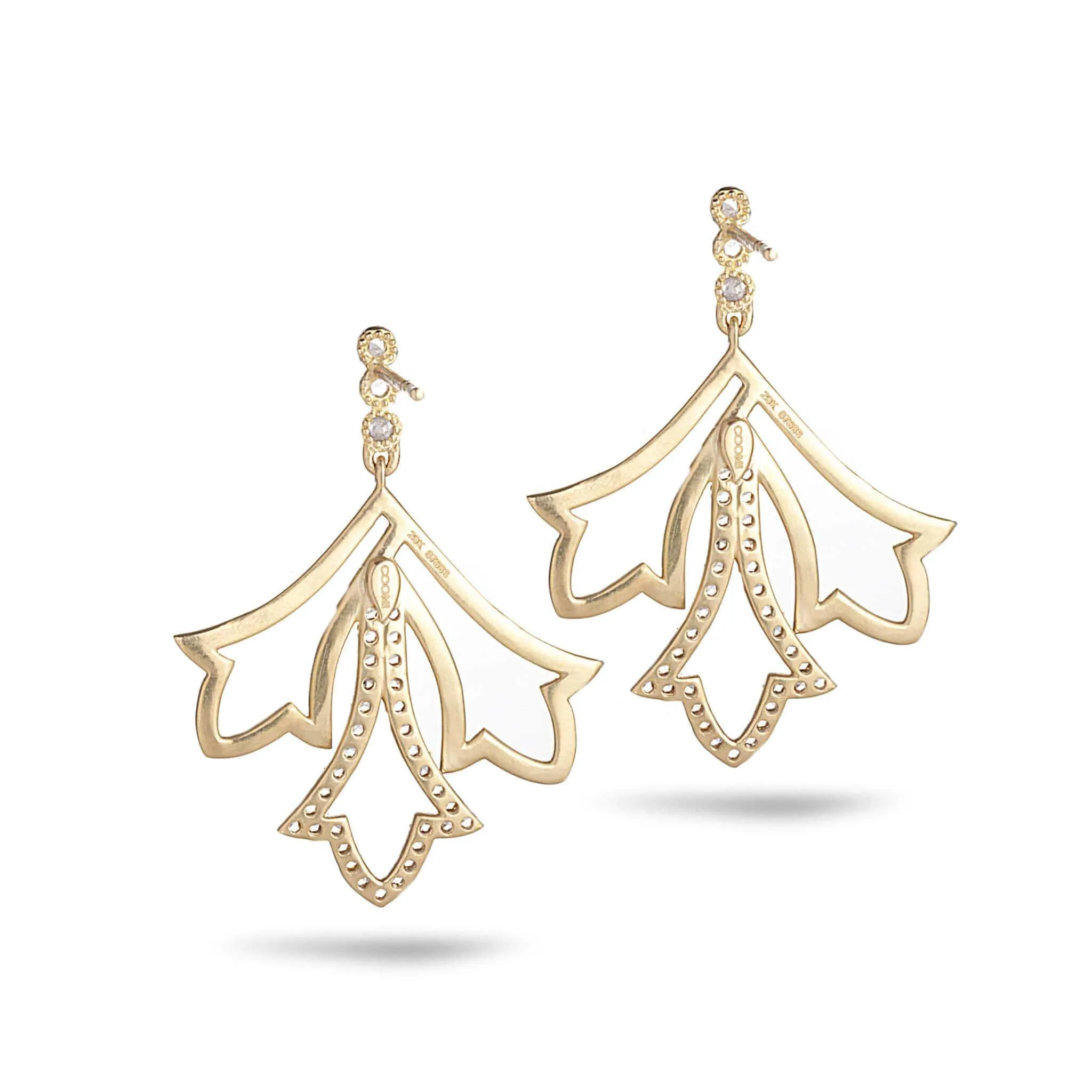 20K Small Labyrinth Drop Earrings with Diamond